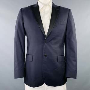 DUCKIE BROWN Navy Black Wool Tuxedo Sport Coat